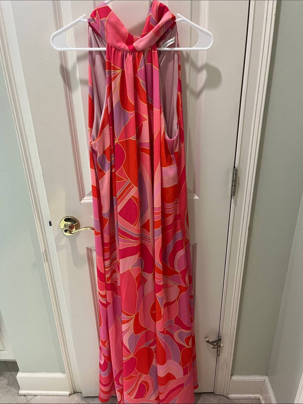 CARAMELA Vibrant Pink & Red Halter Maxi Dress, small